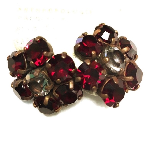 Anthropologie Vintage Brass Ruby Floral Earrings